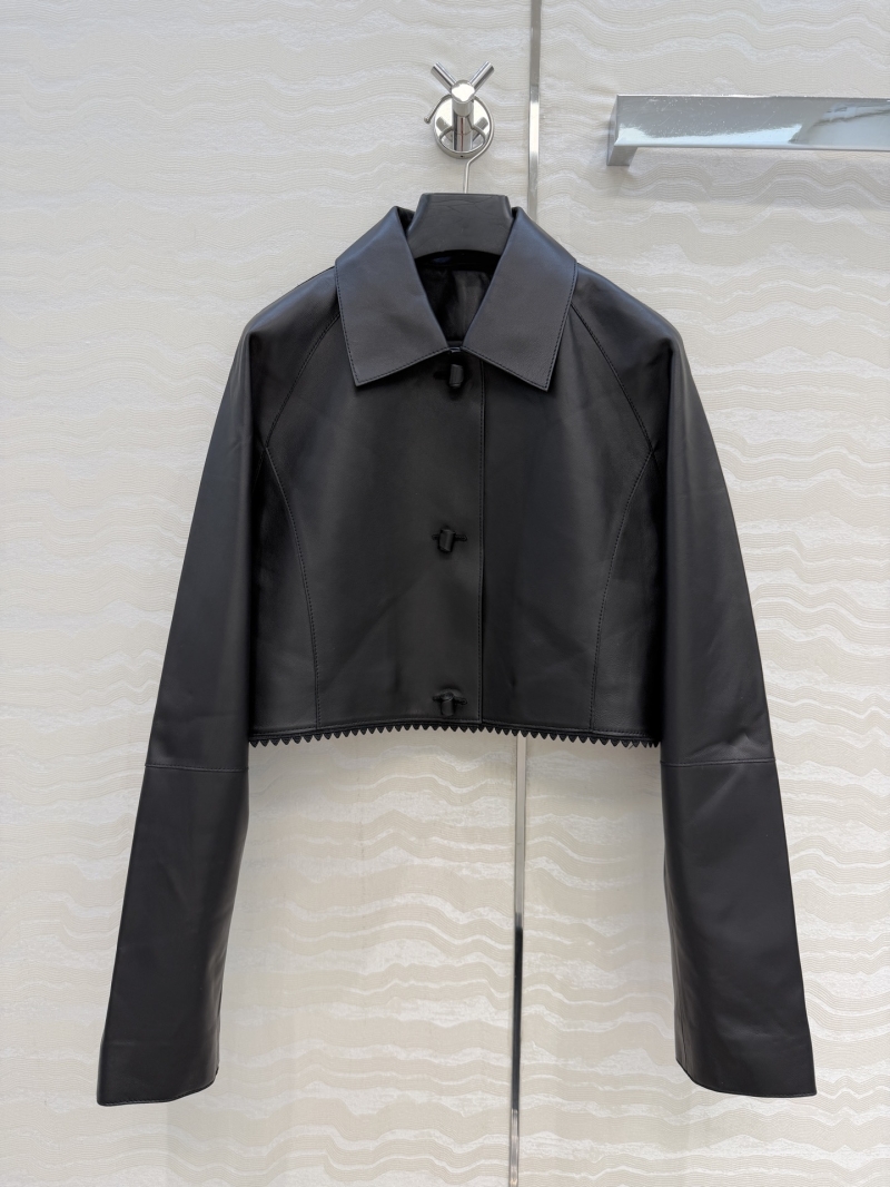 Hermès Limited Edition 100% Goatskin Lace-Trim Cropped Leather Jacket - Black