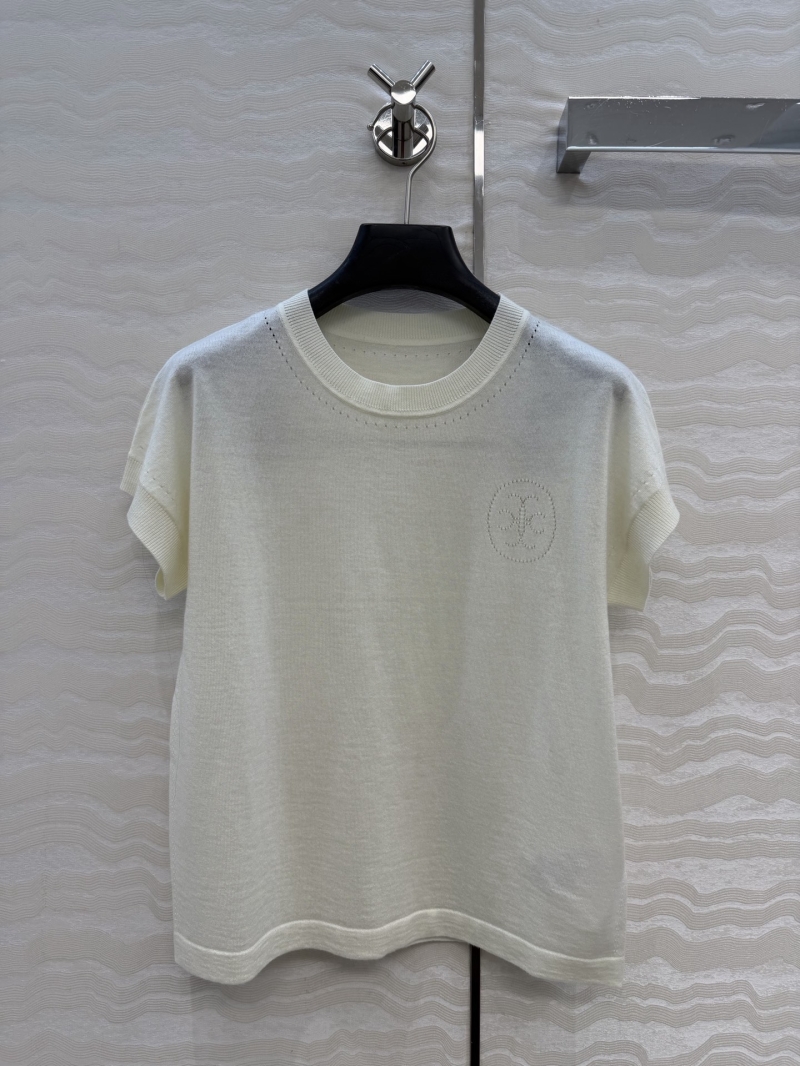 Hermès 16-Gauge Mercerized Wool 3D Jacquard Short-Sleeved Knit Top in Cream