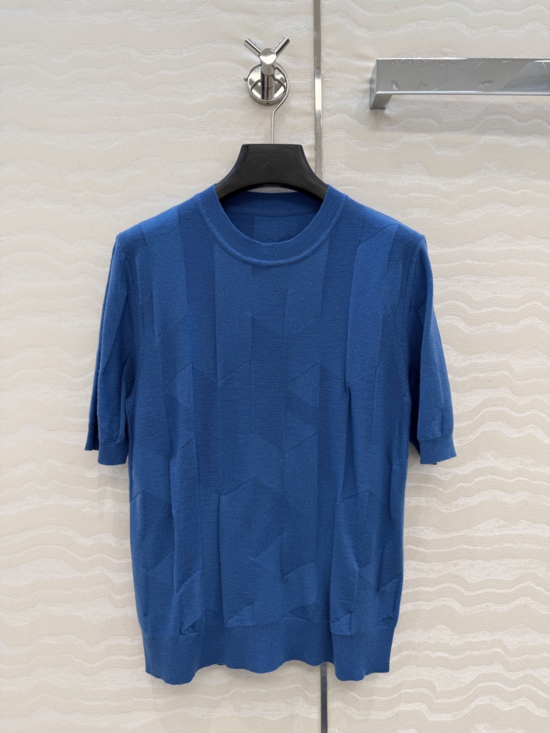 Hermes 100% Merino Wool 16-Gauge 3D Jacquard Knit Top in Cerulean Blue