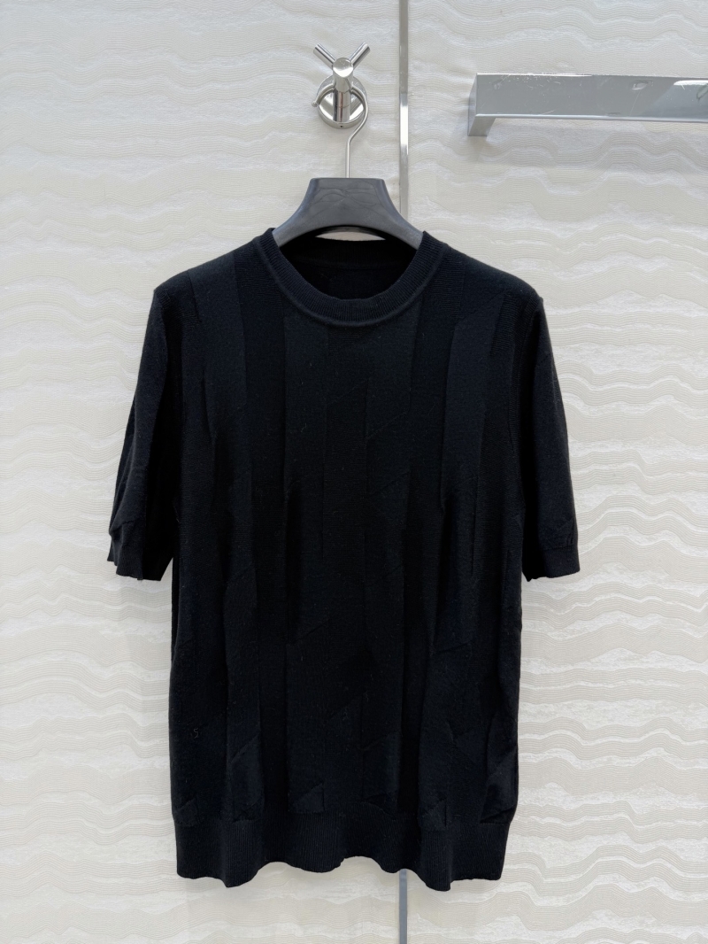 Hermes Signature 3D Jacquard 100% Merino Wool Short-Sleeve Knit Top in Black