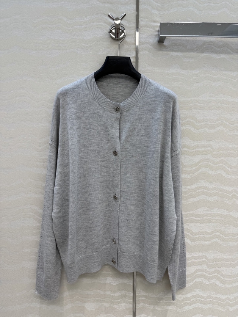 Hermes 100% Merino Wool Gold Coin Button Jacquard Cardigan