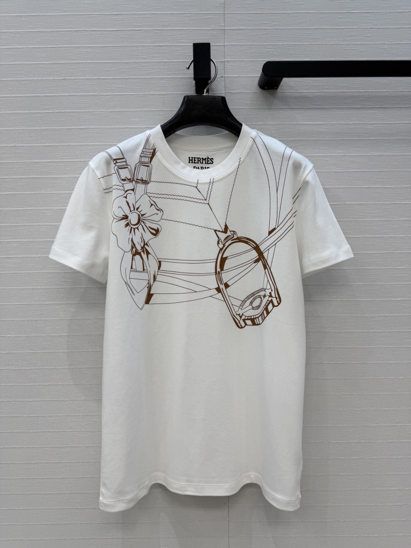 Hermès Equestrian Equipment Placement Print 100% Cotton T-Shirt in White