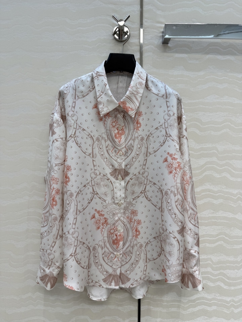 Hermes Early Spring Collection Pale Pink Floral Print Silk Twill Shirt