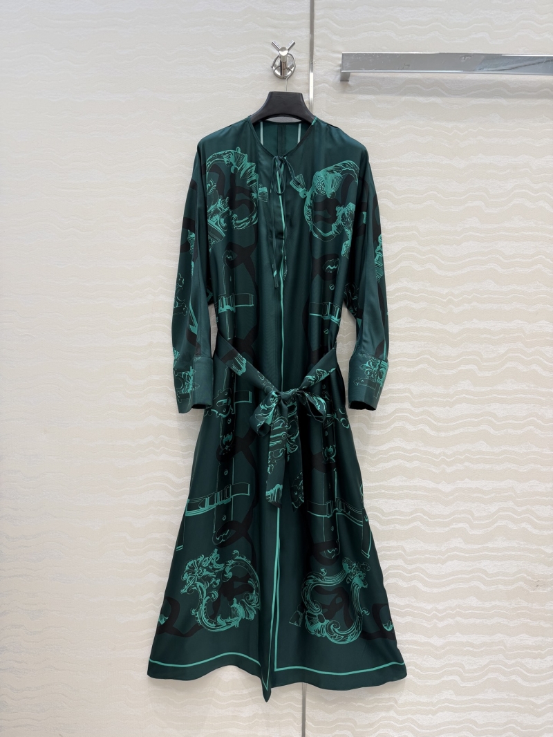 Hermès Ex-Libris à Main Levée Silk Twill Batwing Dress