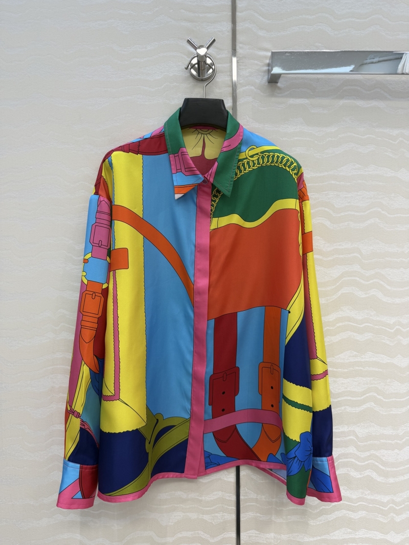 Hermes 100% Silk Twill Chain Link Engineered Print Shirt in Vibrant Multi-Color
