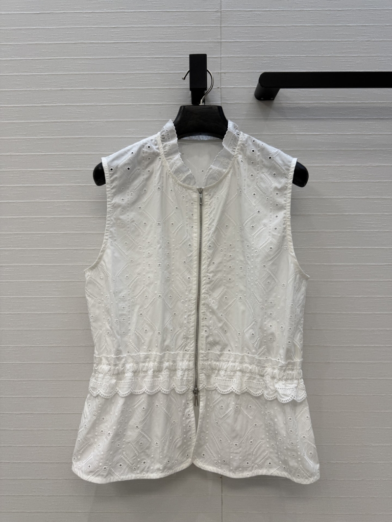Hermes Exquisite Cotton Eyelet Embroidery Palace-Style Zipper Vest
