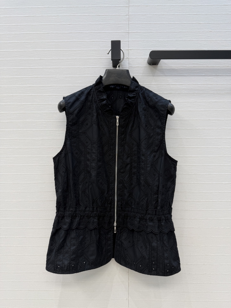 Hermès Exquisite Cotton Eyelet Embroidery Zippered Vest in Black