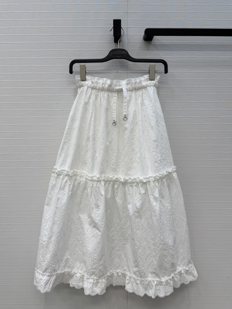 Hermès Exquisite Cotton Broderie Anglaise Lace A-Line Midi Skirt in White