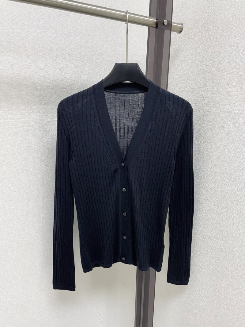 Hermes Black Cashmere-Silk V-Neck Ribbed Cardigan