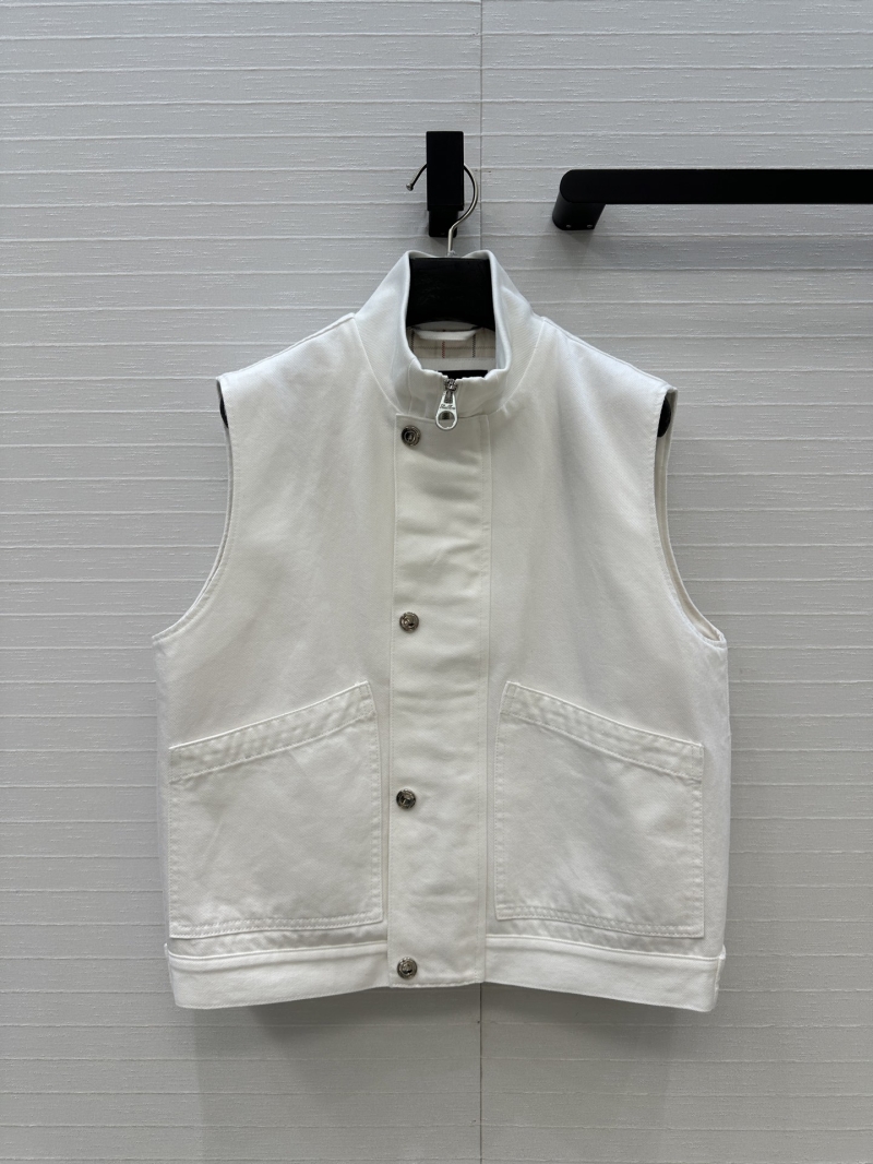 Loro Piana Exclusive White Denim Stand-Collar Vest - Stylish Layering Essential