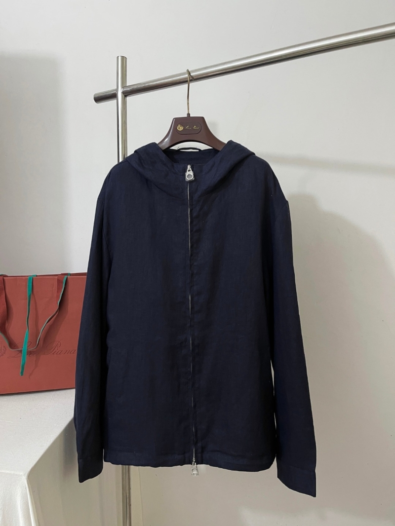 Loro Piana Navy Blue Double-Zip Linen Hooded Jacket - Luxe Comfort