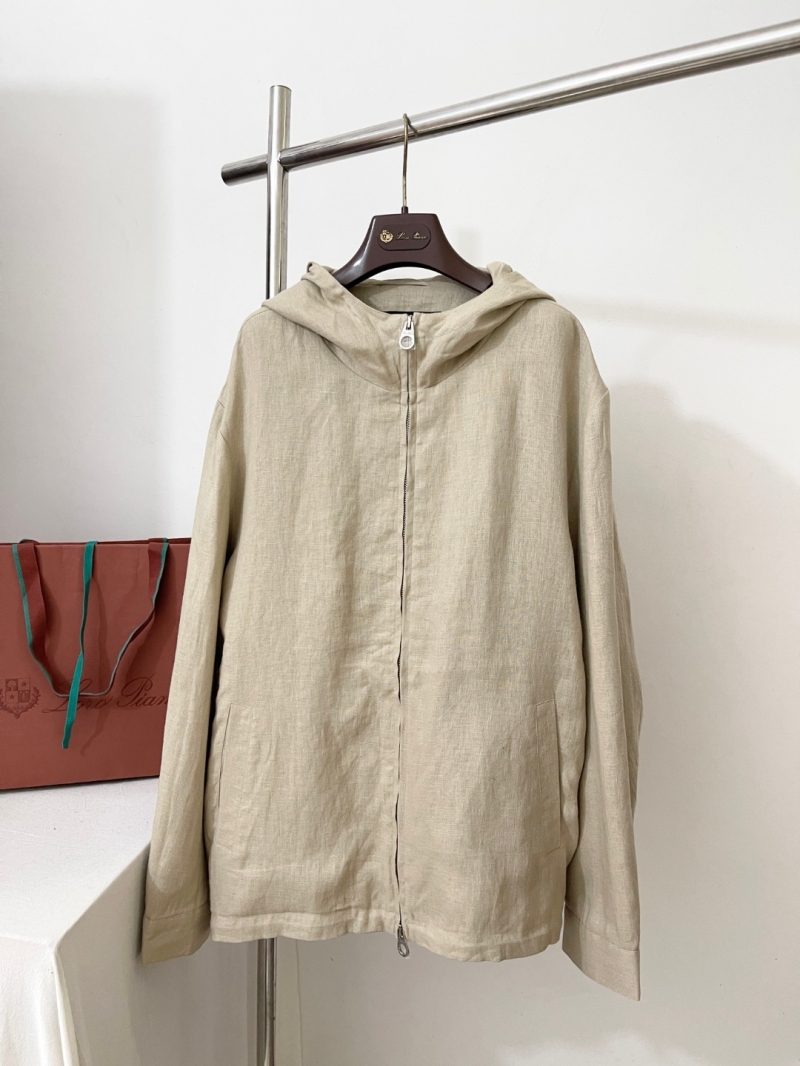 Loro Piana Khaki Dual-Zip Hooded Linen Jacket - Luxe Casual