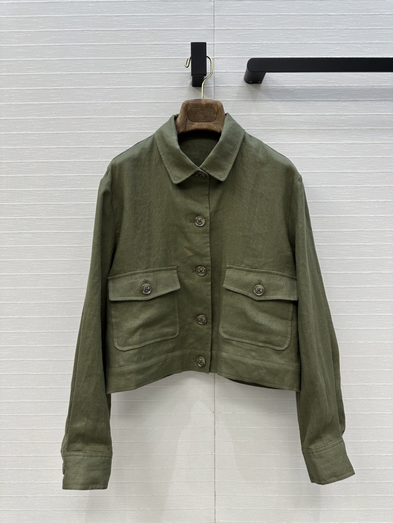 Loro Piana Lp25s Green Linen Collared Jacket - Chic & Breezy