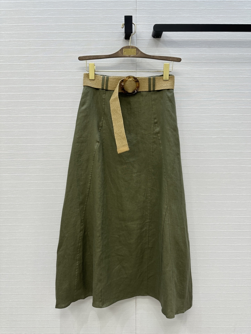 Loro Piana Lp25s Green Linen Long A-Line Skirt - Elegant & Versatile