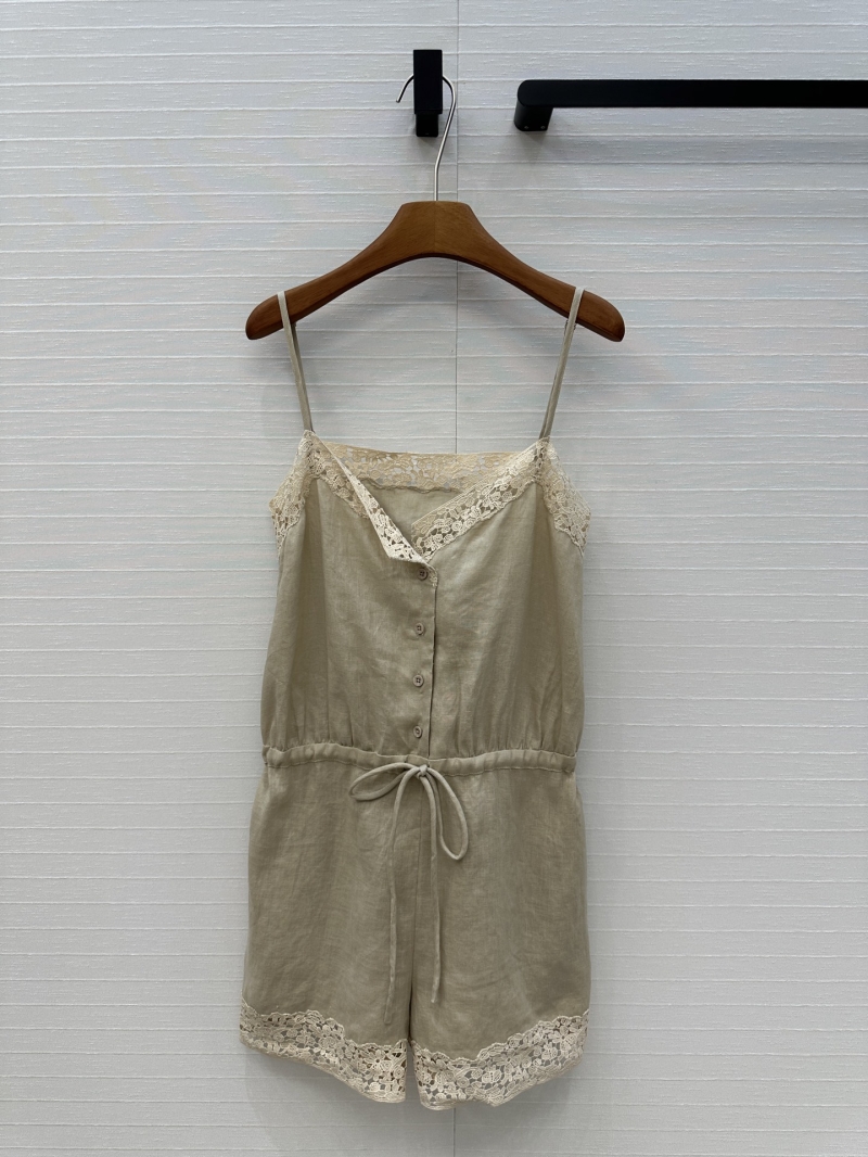 Loro Piana Lace-Trimmed Linen Romper - Elegant & Slim-Fit