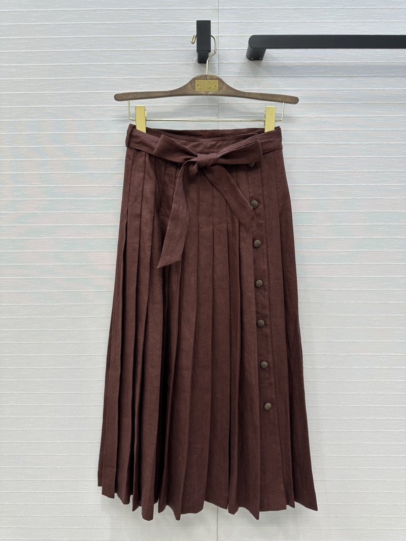 Loro Piana Elegant Linen Pleated Long Skirt with Side Buttons