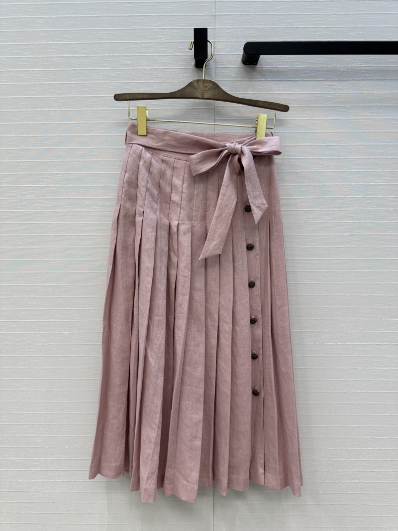 Loro Piana Elegant Pleated Linen Midi Skirt - Luxe A-Line Design