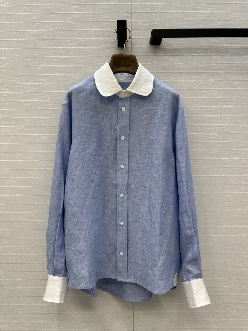 Loro Piana Classic Blue-White Colorblock Linen Shirt - Luxe Early Spring Exclusive