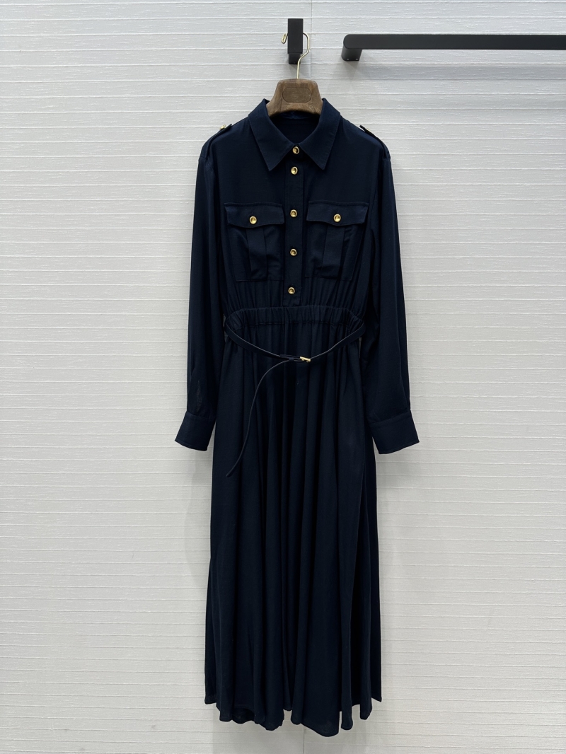 Loro Piana Luxe Metal Button Shoulder Epaulette Shirt Dress