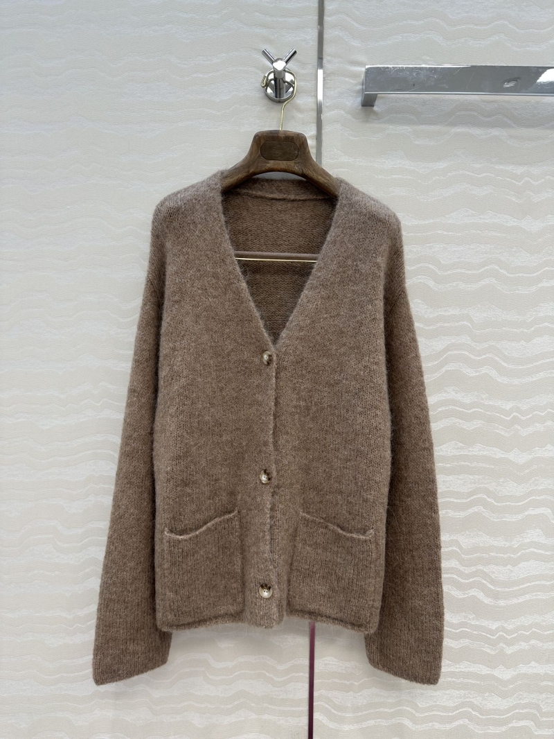 Loro Piana Exclusive Luxe V-Neck Alpaca Wool Coat in Brown
