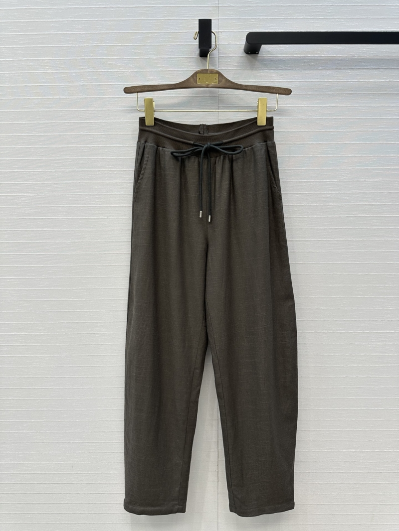 Loro Piana Relaxed Linen Tapered Pants in Deep Green