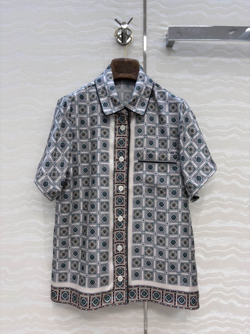 Loro Piana Exclusive High-Intelligence Old Money Style Print Silk Short Sleeve Shirt
