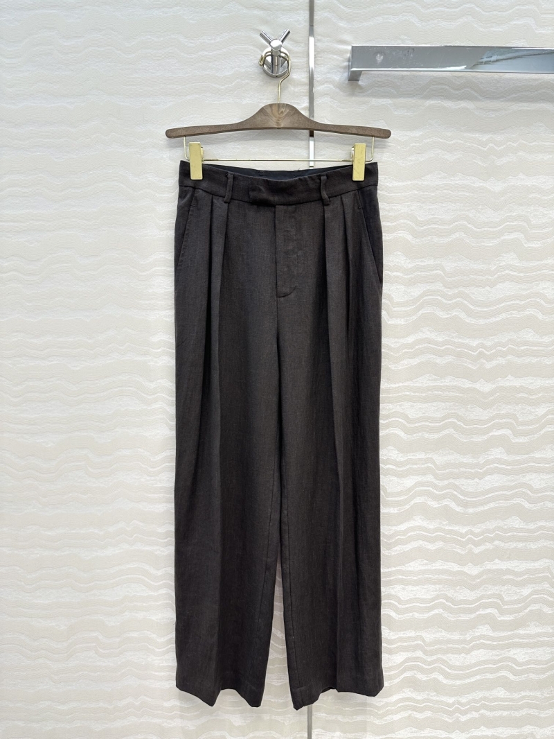 Loro Piana Exclusive High-Waisted Linen Pleated Trousers in Vintage Brown