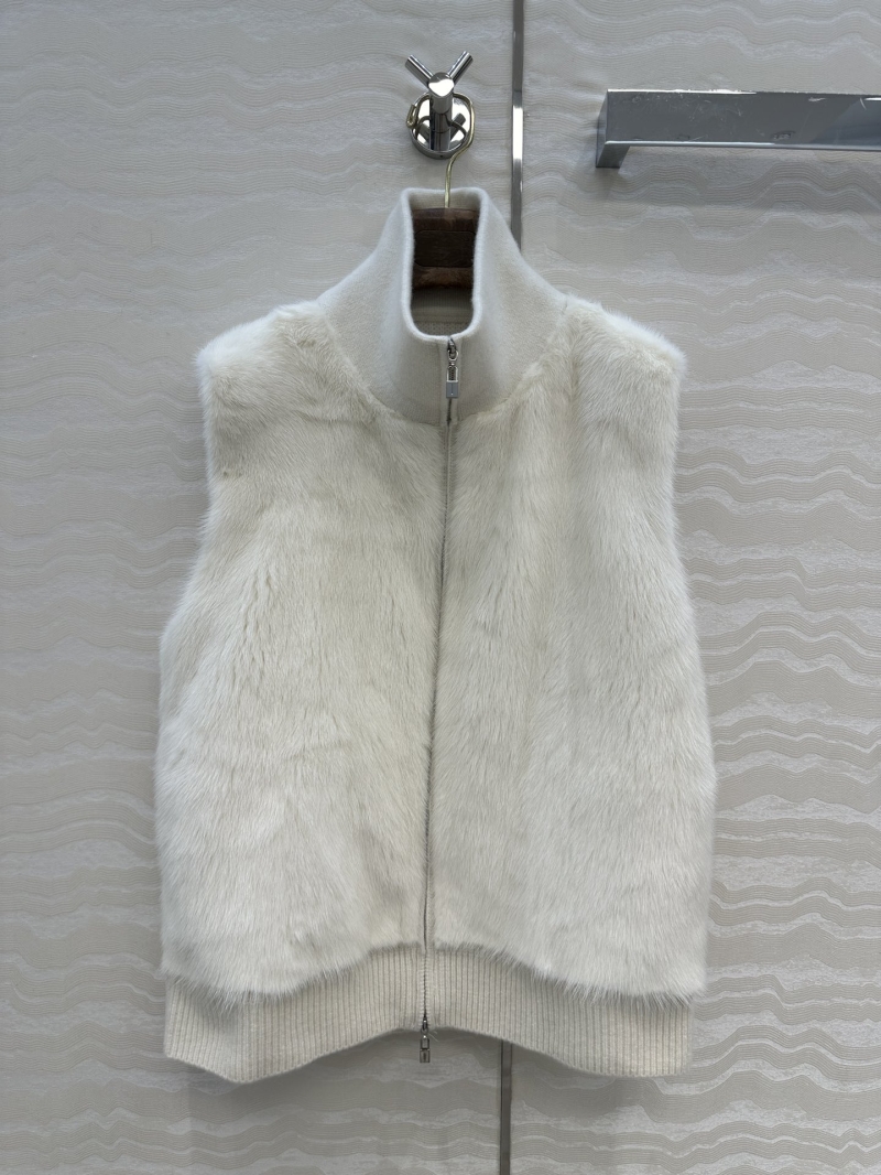 Loro Piana Exclusive Luxe Mink Fur Vest in White with Cashmere Knit Trim