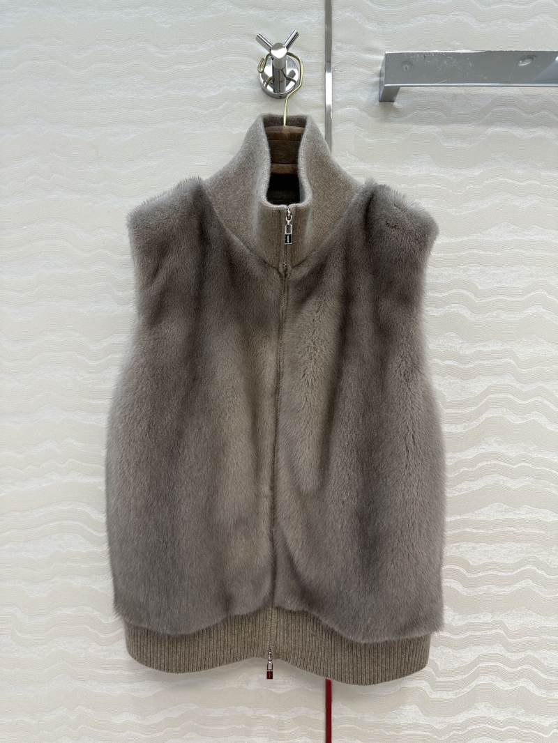 LP Loro Piana Vintage Mink Fur Vest with Cashmere Knit - Silver Blue