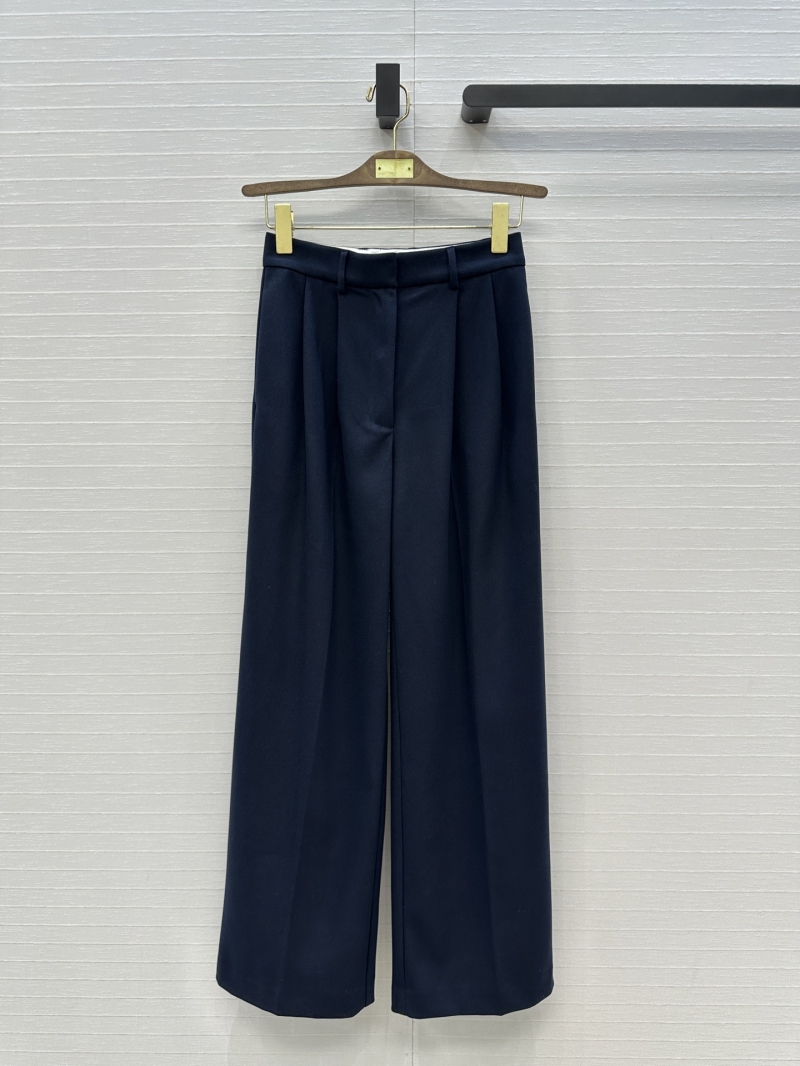 Loro Piana Minimalist High-Waist Wool Trousers in Deep Navy Blue