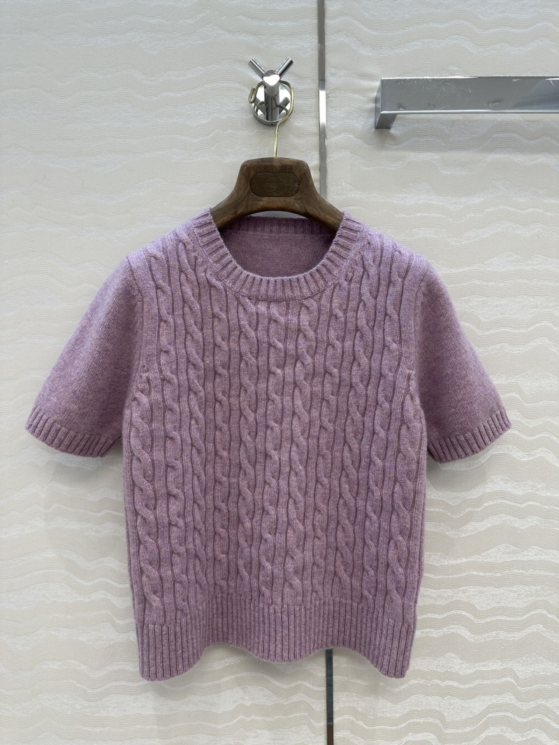 Loro Piana Exclusive Cashmere Cable-Knit Short-Sleeve Top in Lilac