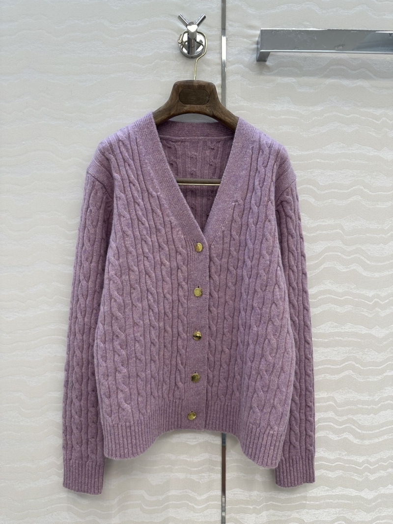 Loro Piana Luxe High-Intelligence Old Money V-Neck Wool Cardigan in Lilac