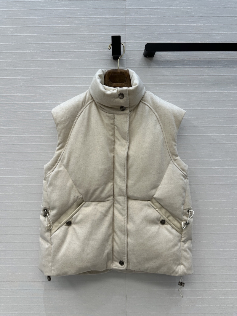 Loro Piana Luxe Quilted Down Vest in Cream - High Collar, Drawstring Waist, Premium Duck Down