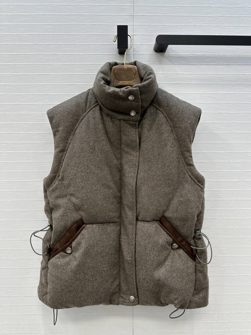 Loro Piana Luxe Drawstring-Waist Wool-Blend Down Vest in Muted Taupe