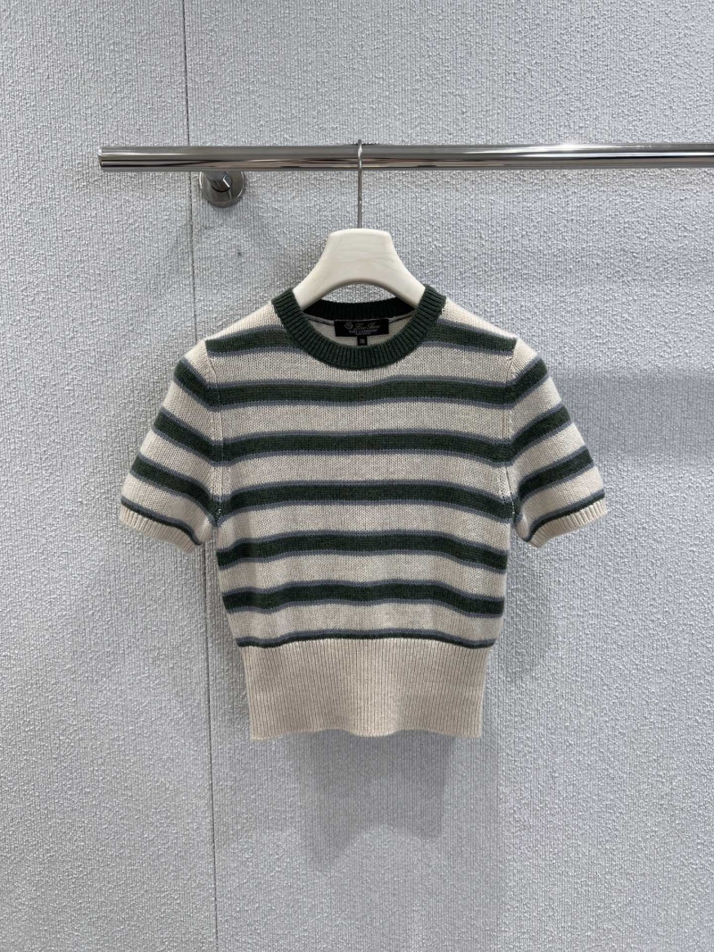 Loro Piana Forest Green Round Neck Striped Short Sleeve Cashmere Sweater | 100% Baby Cashmere | Soft & Luxurious
