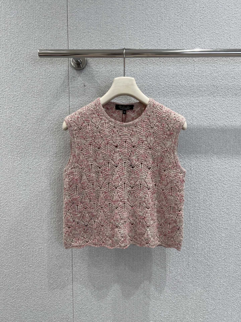 Loro Piana Multicolor Pink Silk Wool Blend Knit Vest | Exquisite Handcrafted Leaf Motif, Luxe Drape & Soft Warmth