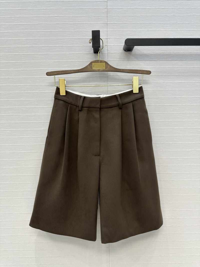 Loro Piana Wool-Blend Tweed Tailored Bermuda Shorts in Chocolate Brown - Minimalist High-Waist Pleated Wide-Leg Shorts