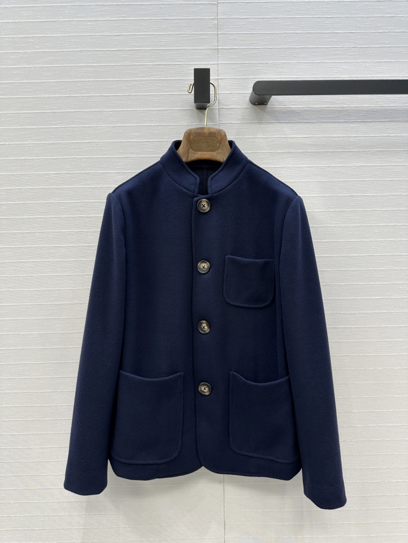 Loro Piana Imported Fabric Stand-Collar Jacket – Minimalist H-Line, Mandarin Collar, Luxe Outerwear