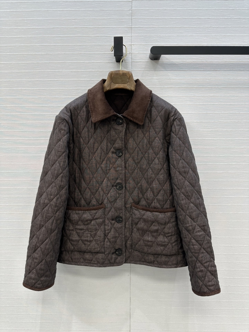 Loro Piana Quilted Linen-Cotton Blend Cropped Jacket in Brown – Vintage-Inspired Old Money Style with Corduroy Trim