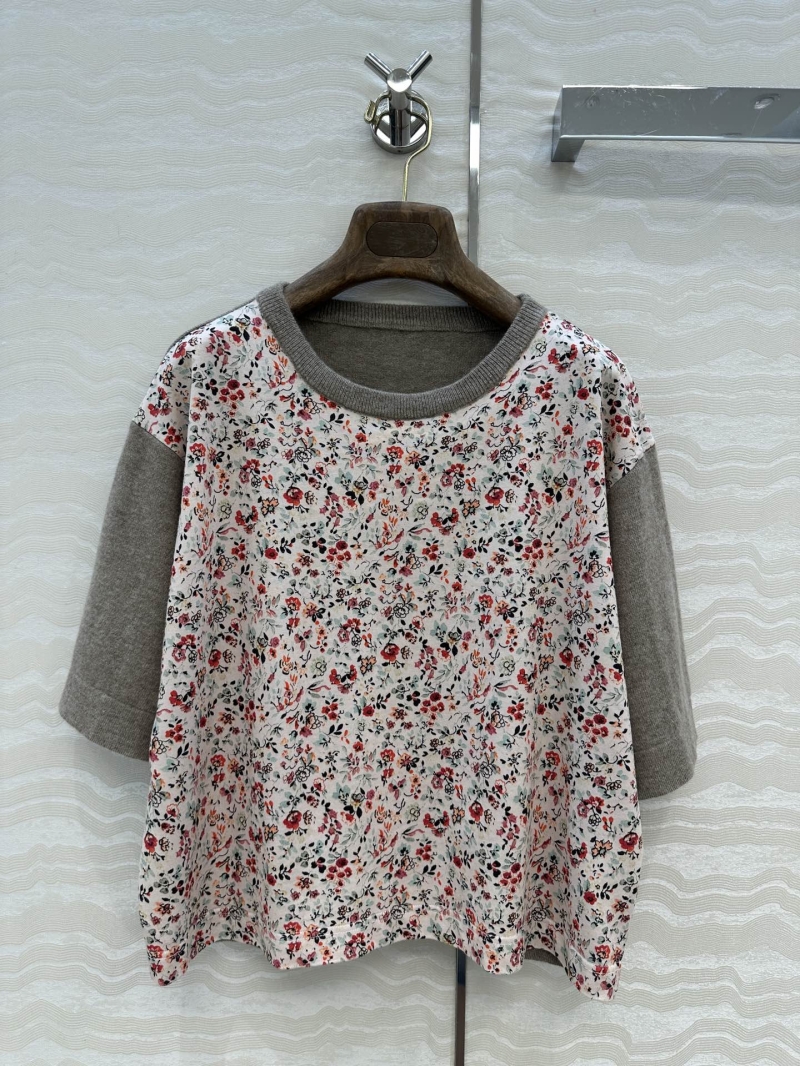 Loro Piana Short Sleeve Cashmere-Blend Floral Sweater | Premium Wool Cashmere | Vintage Pastoral Print | Sizes S-L