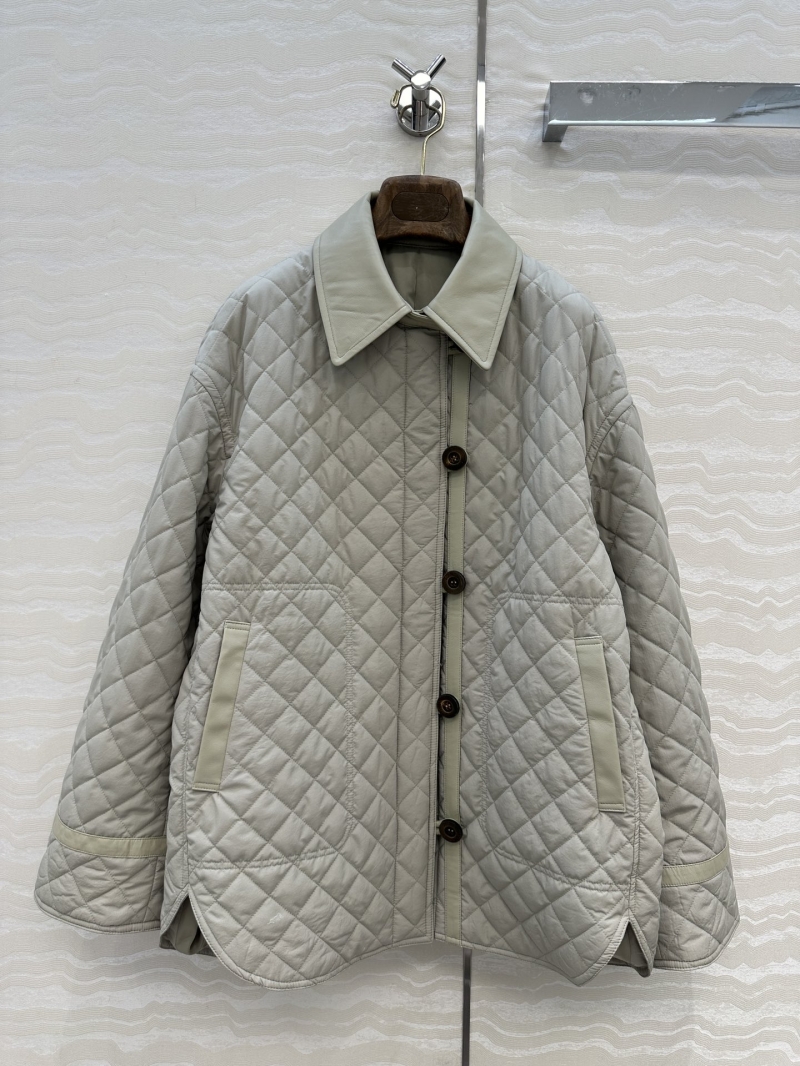 Loro Piana Quilted Cotton Coat with Genuine Sheepskin Leather Accents – Windproof, Waterproof, Oversized Minimalist Outerwear