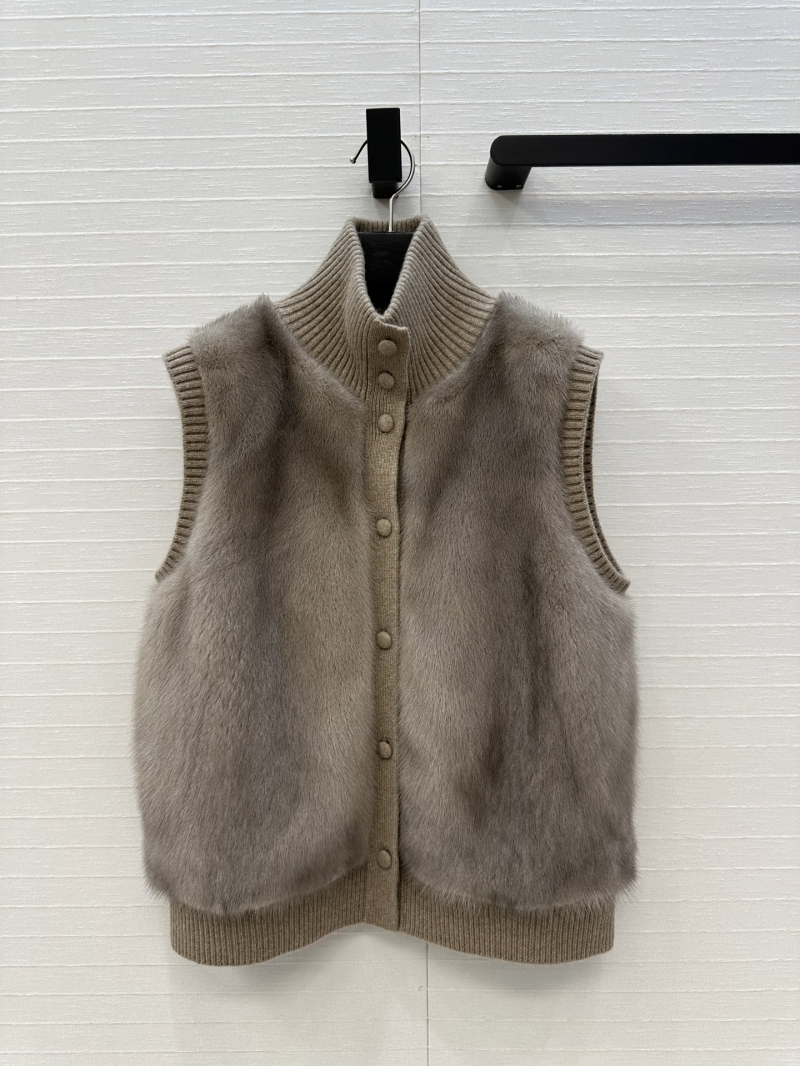 Loro Piana Silver-Blue Mink Fur Vest with Cashmere Knit Trim – Timeless Taupe Luxury