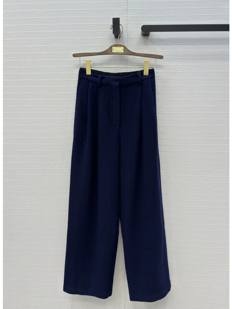 Loro Piana Deep Royal Blue Wool-Blend Straight-Leg Trousers | Mid-High Waist with Pleats | Minimalist Tailored Pants