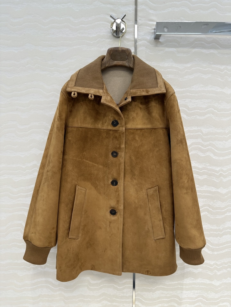 Loro Piana Equestrian-Inspired Premium Suede Coat with Wool Blend Collar