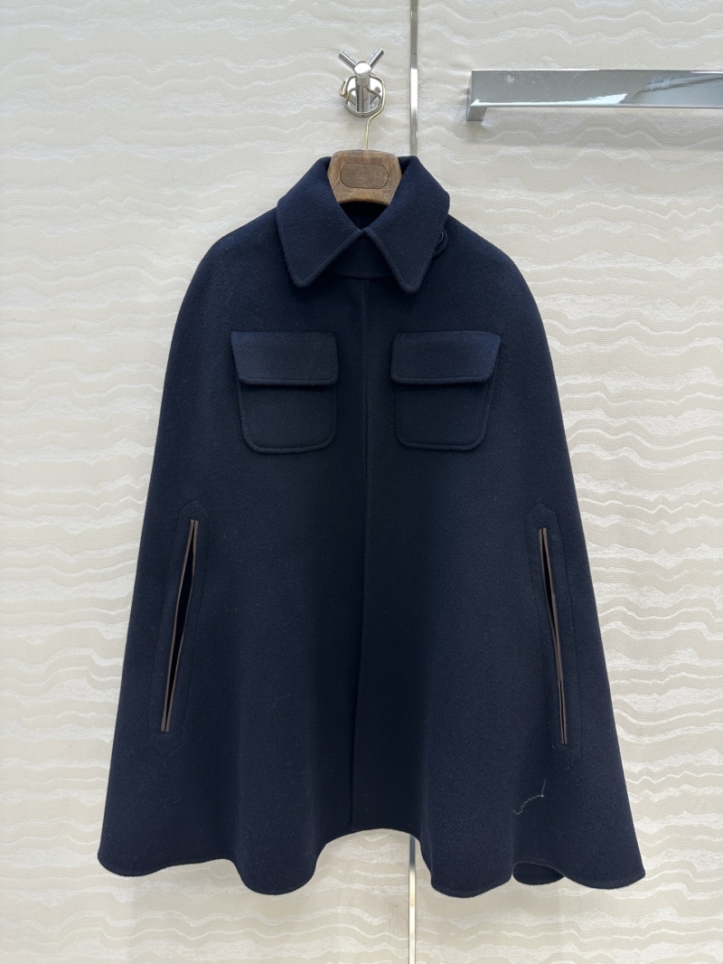 Loro Piana 90% Wool 10% Cashmere Cape Coat – Handcrafted Leather Trim, Military-Inspired Equestrian Design, Asymmetrical Hem
