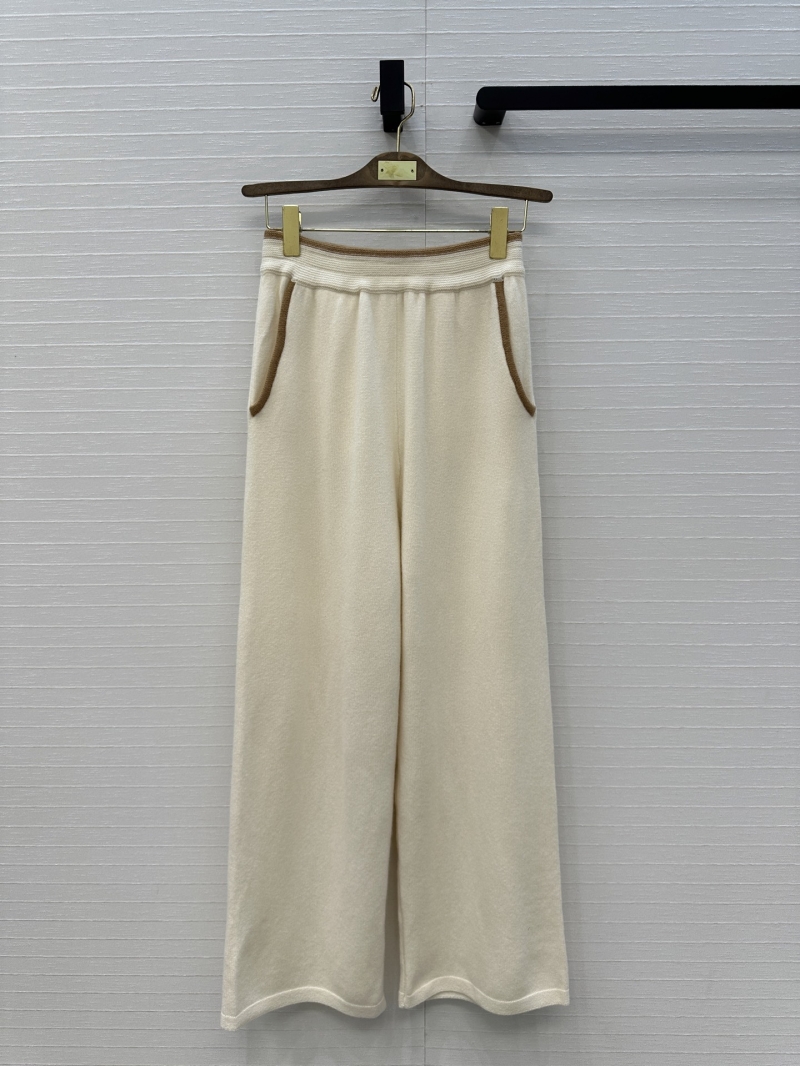 Loro Piana Cashmere Wide-Leg Pants – Cream with Contrast Piping, Timeless Old Money Luxury