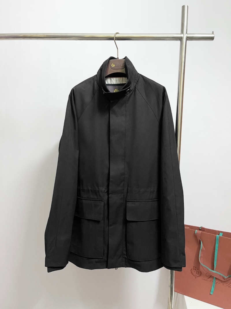 Loro Piana Black Lapel Mid-Length Trench Coat Jacket