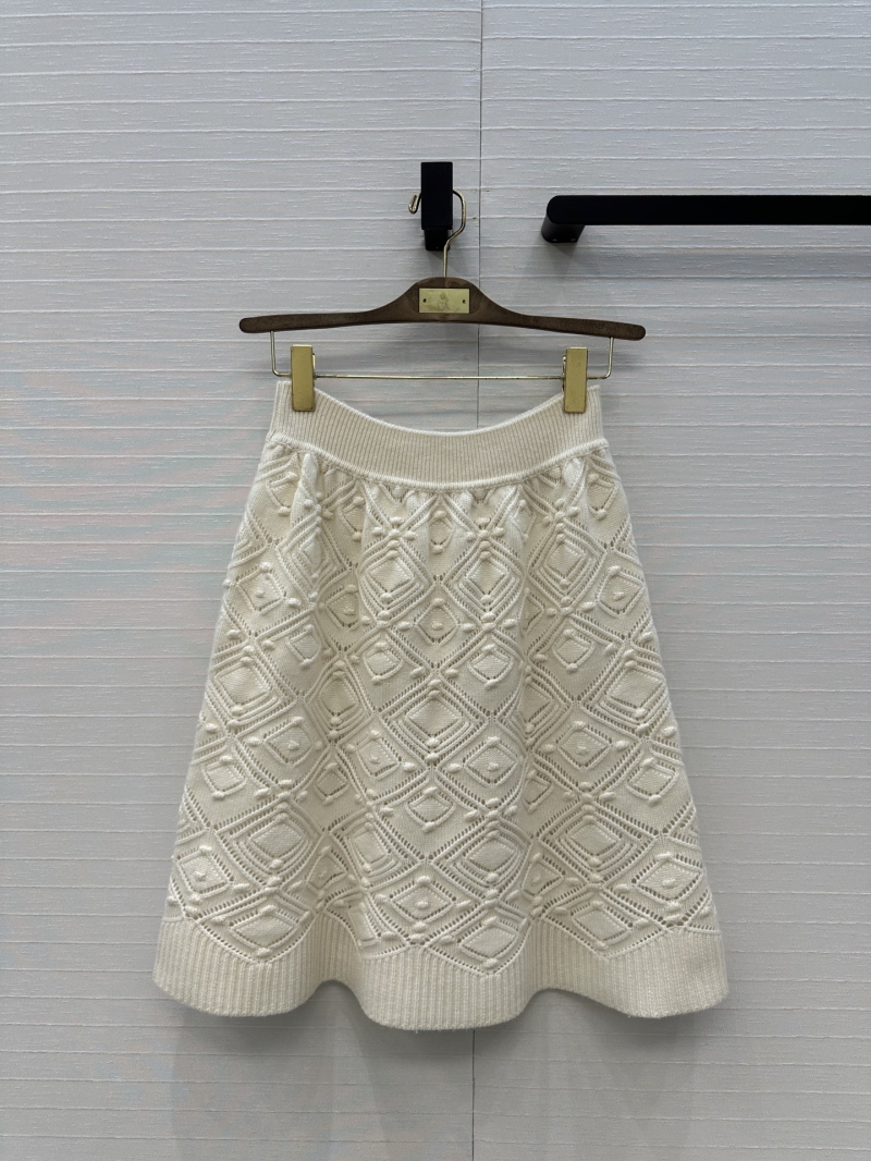Loro Piana Cashmere Knit Skirt, Diamond Lattice Jacquard, Openwork Relief Design, Cream