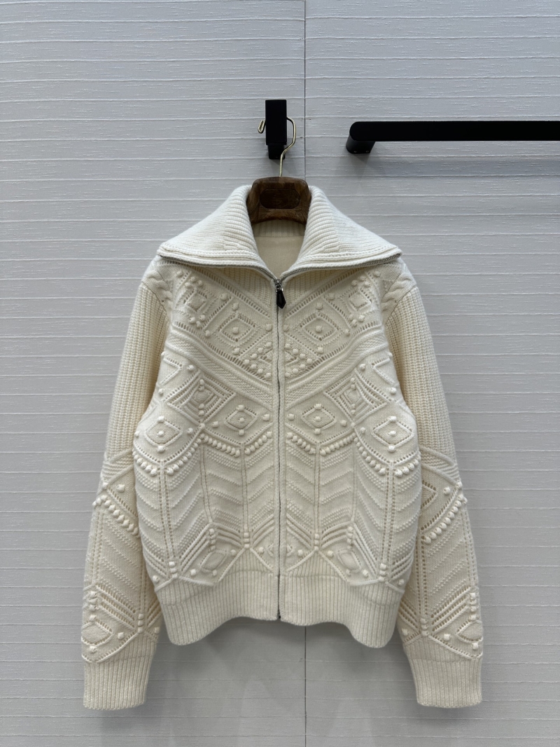 Loro Piana Cream Heavy-Gauge Cashmere Jacquard Zip Cardigan