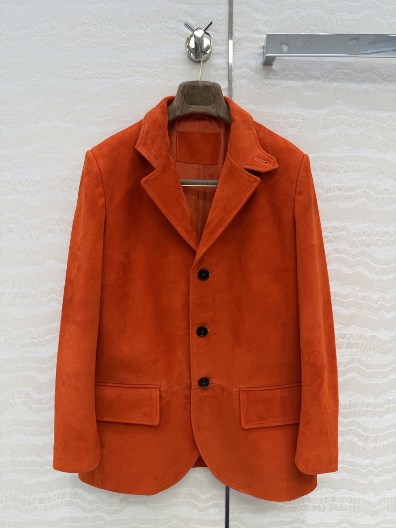 Loro Piana Opulent Pumpkin Orange Suede Lambskin Blazer Jacket | Tailored Equestrian Stand-Up Collar Design